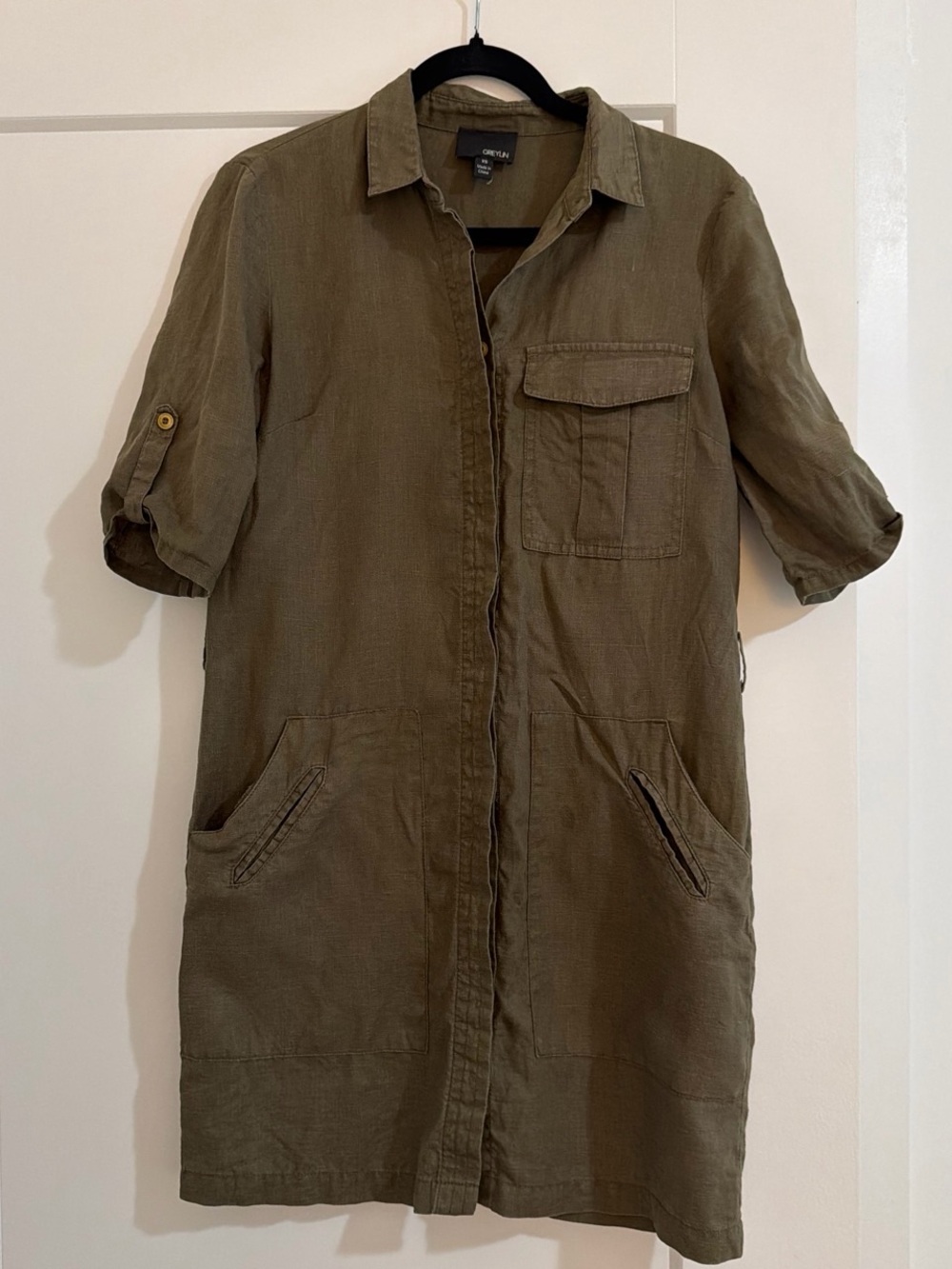 Greylin Olive Green Mini Shirt Dress